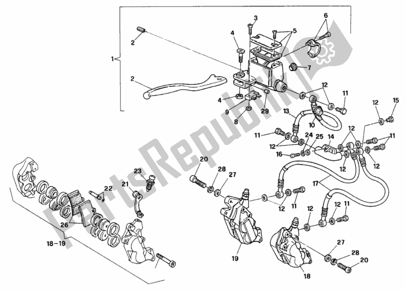 Tutte le parti per il Impianto Frenante Anteriore My92 del Ducati Paso 907 I. E. 1990